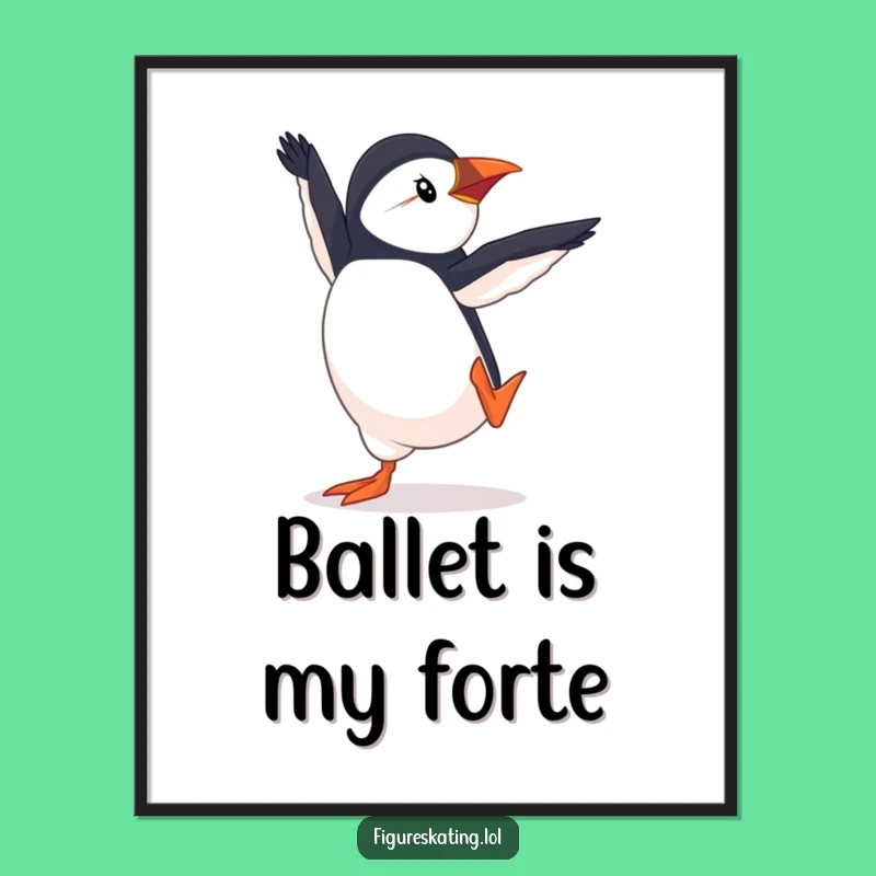 Funny Puffin Pirouette Poster - Elegant Ice Dancer Wall Art