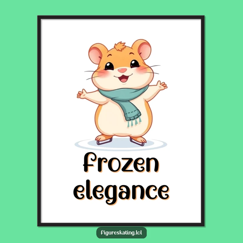 Funny Smiling Hamster Ice Skating Poster - Hilarious Wall Art for Winter
