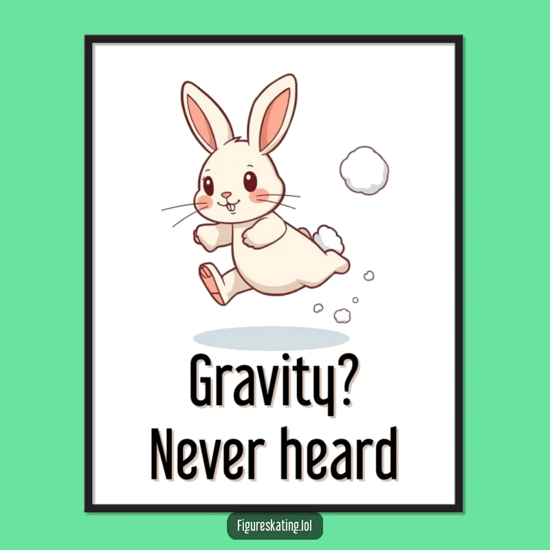 Funny Determined Rabbit Leaping Poster - Winter Wall Art Gift for Fun
