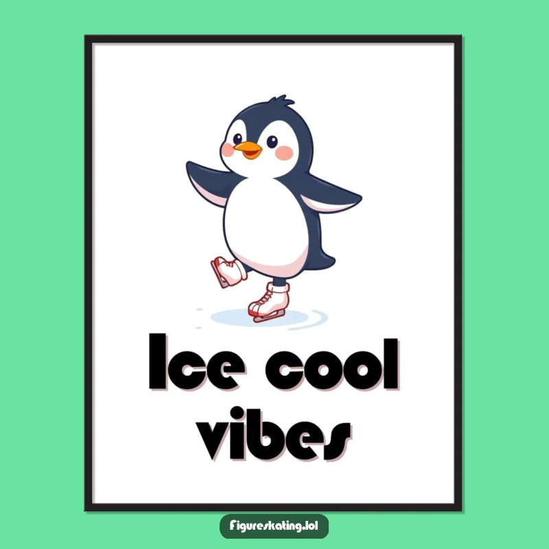 Funny Penguin Ice Skating Poster: Happy Skater Wall Art Gift!