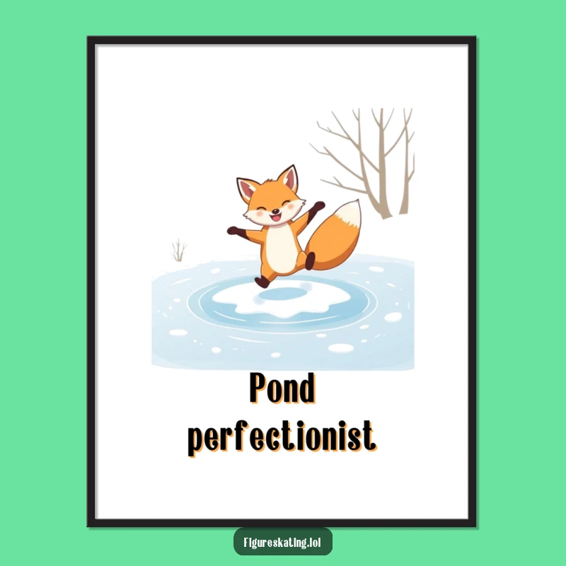 Funny Grinning Fox Poster: Hilarious Ice Skating Art