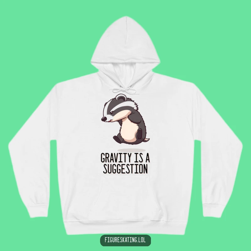 Cozy Funny Badger Ice Skating Hoodie: Warm Your Heart with Hilarious Animal Art.
