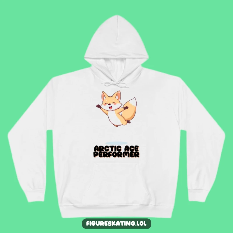 Funny Arctic Fox Hoodie: Cozy Giggling Skater Jumping High in Figure Skating