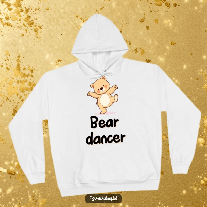 Funny hoodie design of a bear cub mid-pirouette, showcasing surprising ballet grace and cozy comfort.