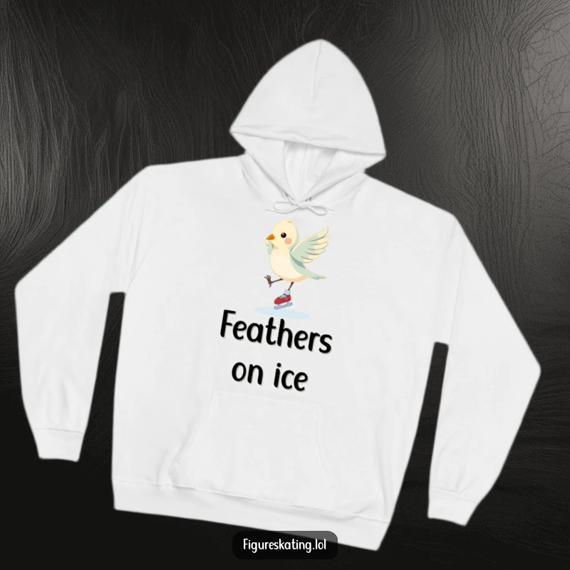 Funny Bird Hoodie: A fluttering bird performs an elegant pirouette on ice skates, offering cozy elegance and a charming funny gift.