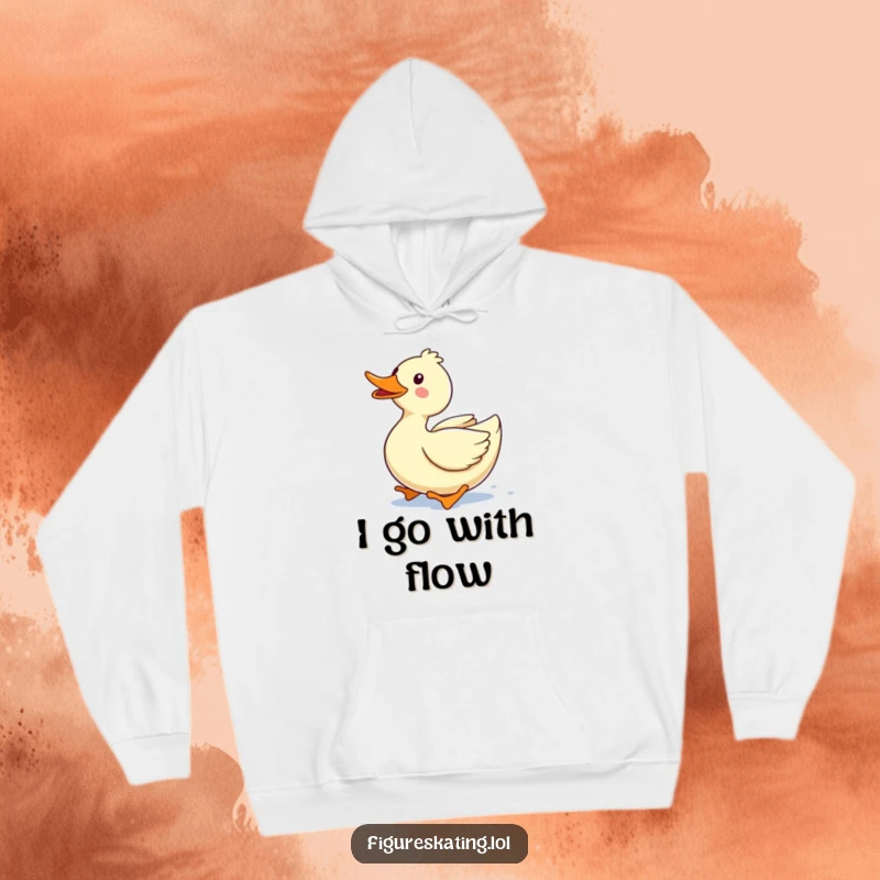 Funny hoodie depicting a delighted duck gliding forward with a joyful quack, embodying happiness and playful movement.