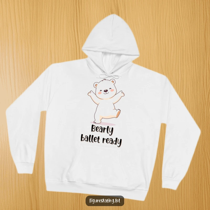 Funny Polar Bear Hoodie: Soft hoodie featuring a smiling polar bear performing a delicate arabesque pose, offering cozy artistic humor.