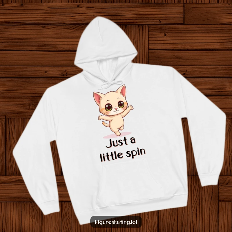 Funny hoodie featuring a curious cat with wide eyes doing a delicate pirouette, offering comfort and a touch of playful elegance.