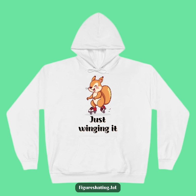 Cozy Funny Squirrel Ice Skating Hoodie: Warm Up with Hilarious Animal Art.