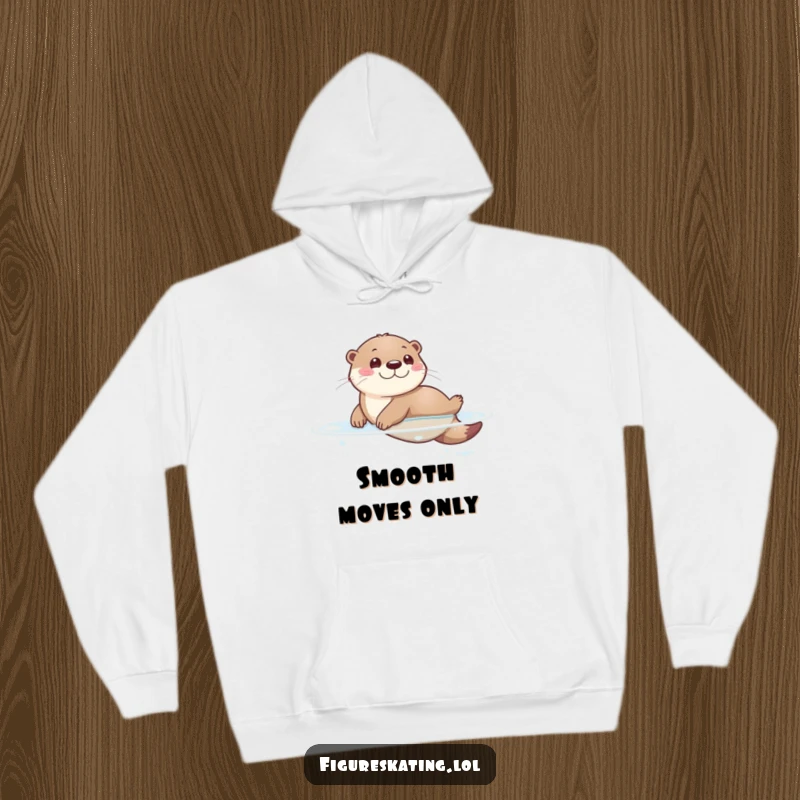 Funny hoodie depicting a happy otter effortlessly sliding on a slick, glassy surface, showcasing playful energy and joy.