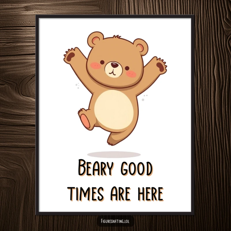 Funny Free Printable Wall Art: A curious bear mid-jump with tucked legs, full of playful energy.