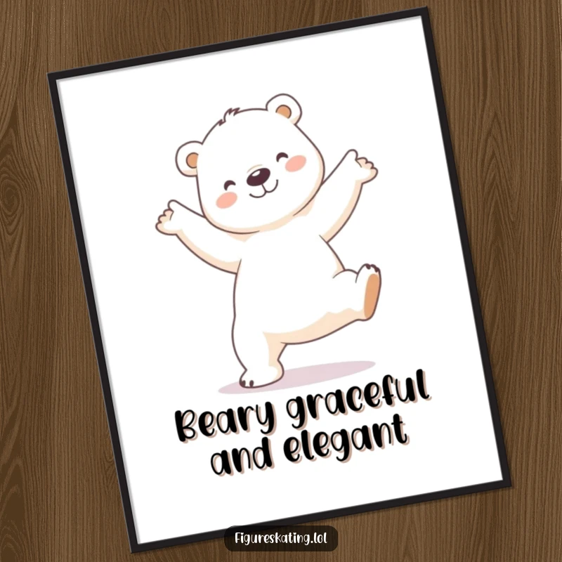 Funny Free Printable Polar Bear Wall Art a polar bear performing a ballet arabesque, humorous downloadable art for decor.