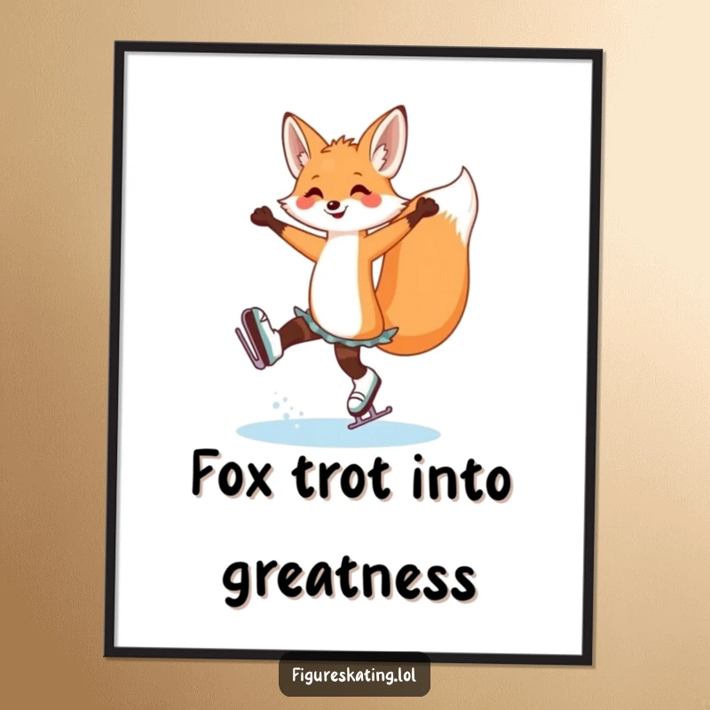 Funny Free Printable Wall Art: An elegant fox performing an arabesque on ice skates, adding charm and humor to any wall.