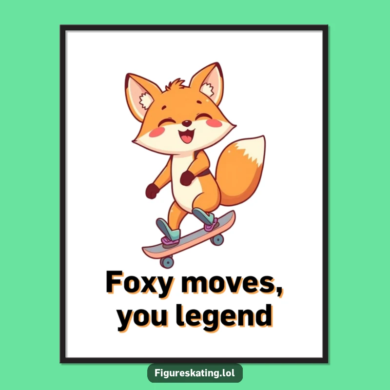 Funny Free Printable Fox Wall Art: Skating Backwards Downloadable Decor for a Playful Home