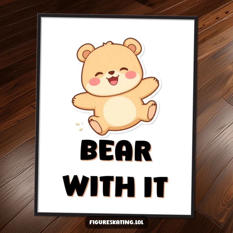 Funny Free Printable Wall Art: A happy bear glides smoothly with a delighted expression, bringing joy to any room.
