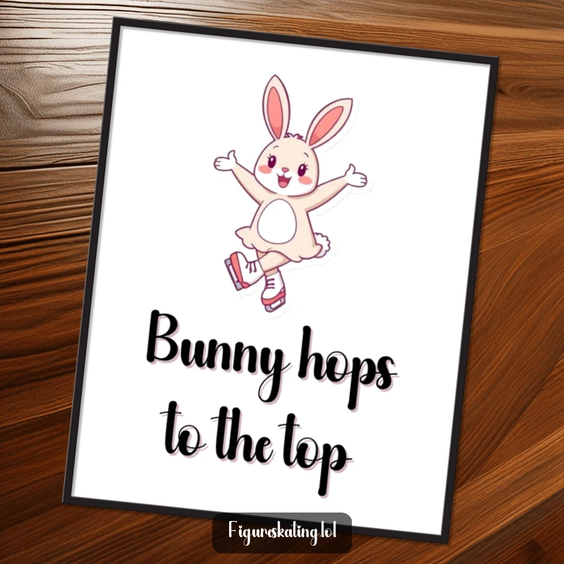 Funny Free Printable Wall Art: A cheerful bunny glides elegantly on ice skates, arms extended, showcasing poise and a joyful winter spirit.