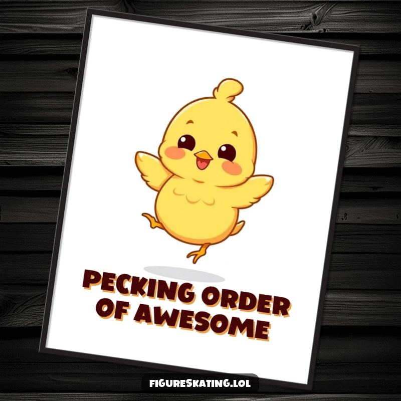 Funny Free Printable Wall Art: A cheerful chick captured mid-jump, exuding pure, unadulterated happiness.