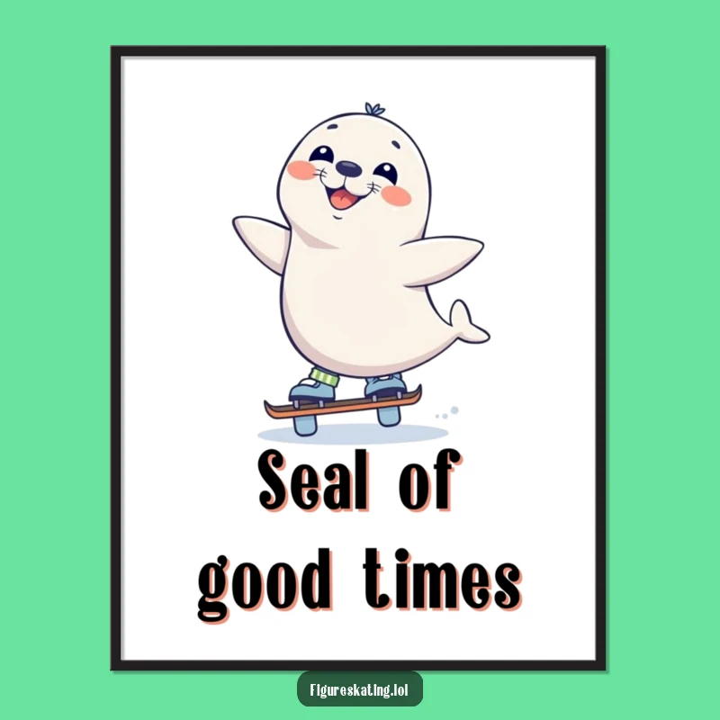 Free Printable Seal Skate Wall Art - Funny Downloadable Aquatic Decor