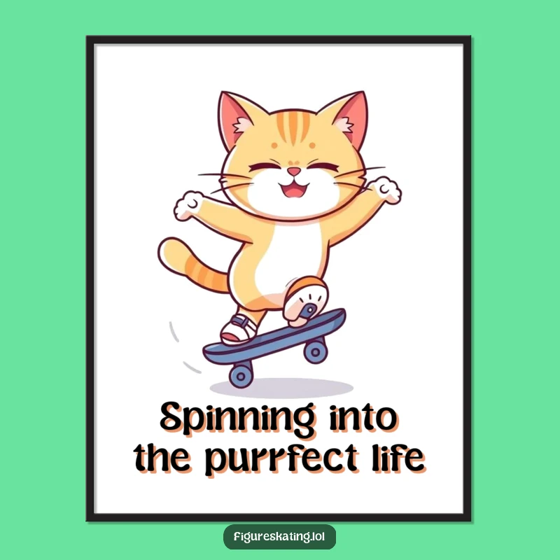 Free Printable Wall Art: Funny Cat Skater Decor, Humorous Downloadable Art for Cat Lovers