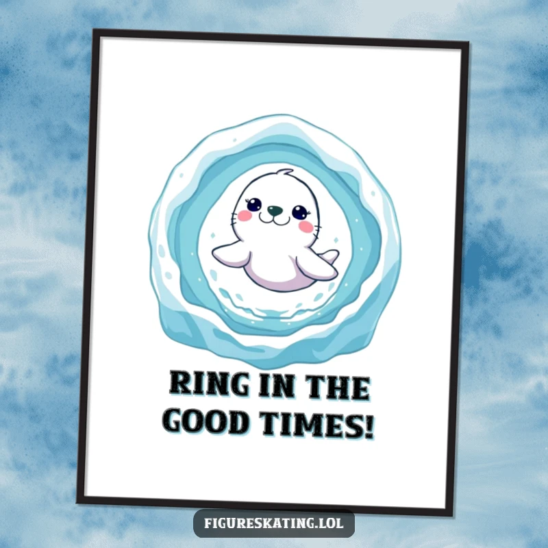 Funny Free Printable Wall Art: A joyful seal leaping through a sparkling ice hoop, adding aquatic humor to any room.