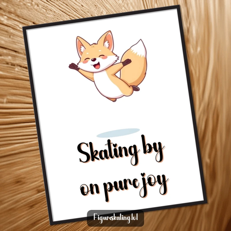 Funny Free Printable Wall Art: An arctic fox captured mid-figure skating jump, radiating pure glee, downloadable art.