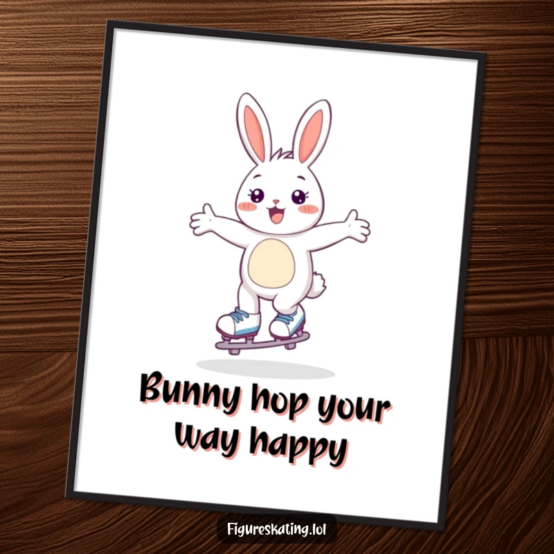 Funny Free Printable Wall Art: Happy bunny gracefully gliding on skates, arms open wide, full of spirit.