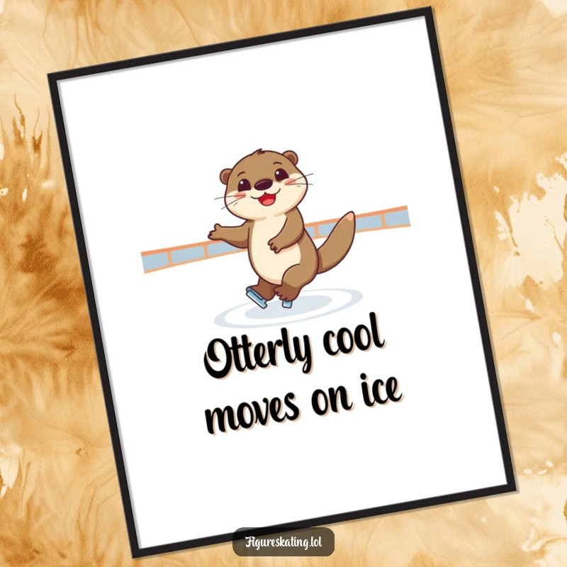 Funny Free Printable Wall Art: Joyful otter performing an elegant spin on an ice rink, a graceful addition.