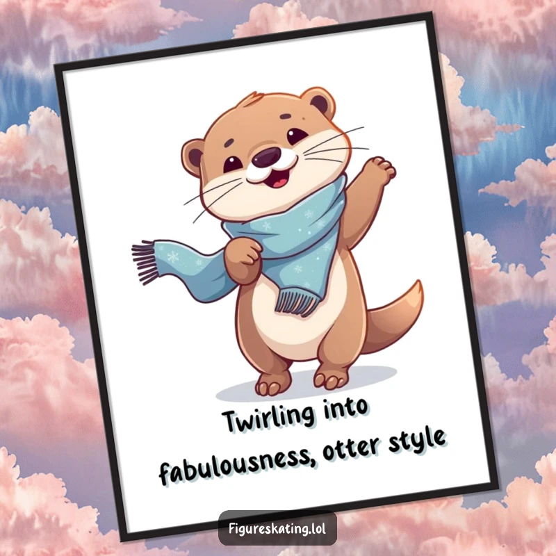Funny Free Printable Wall Art: A joyful otter performing a graceful twirl with a long, shimmering scarf.