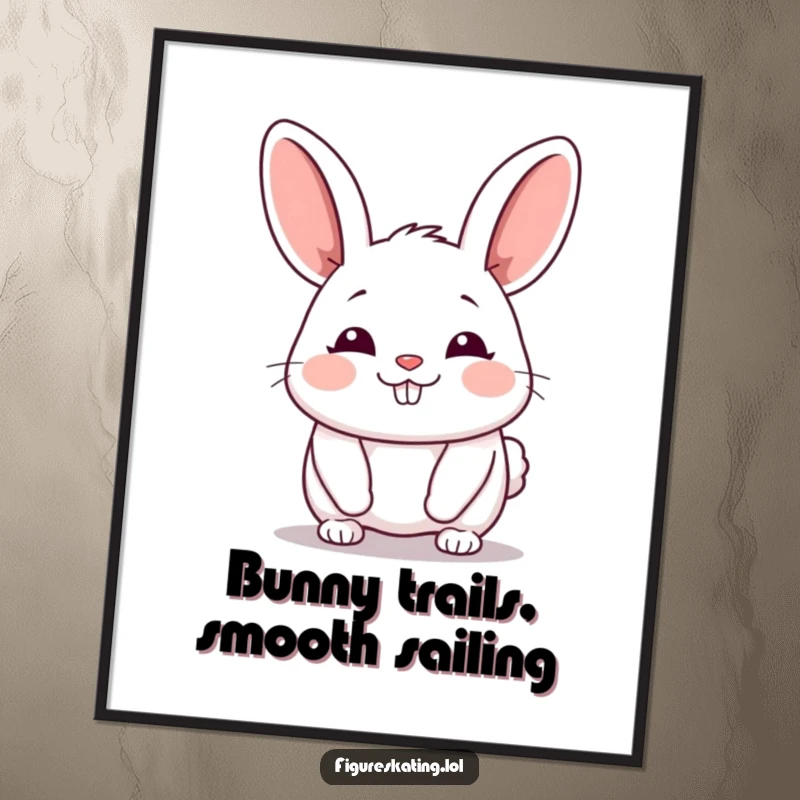 Funny Free Printable Wall Art: A chubby bunny glides forward with a soft, happy sigh, radiating peace and adorable contentment.