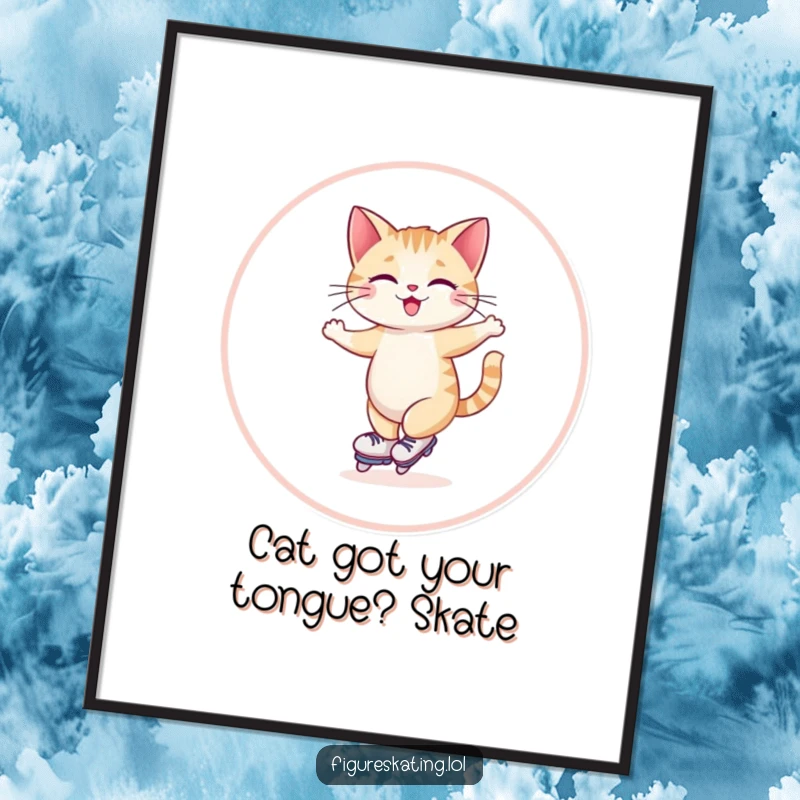 Funny Free Printable Wall Art: A giggling cat skates with effortless grace in a perfect, wide circle.