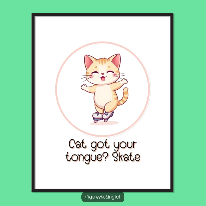 Funny Free Printable Wall Art: Giggling Cat Skating Graceful Downloadable Decor