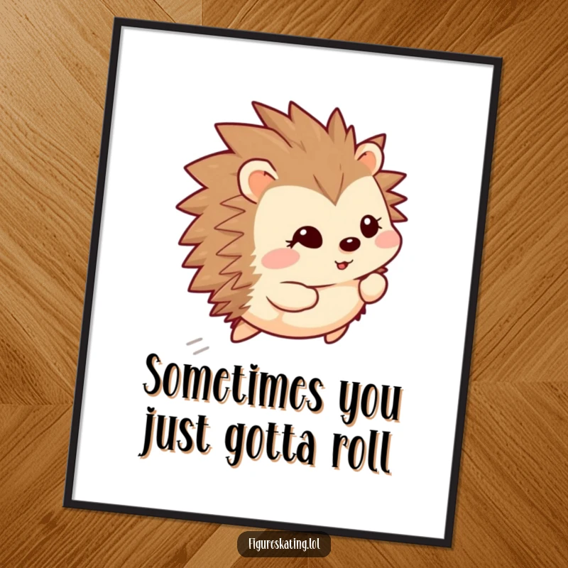 Funny Free Printable Wall Art: A happy hedgehog glides backward with a shy smile, bringing quirky charm. Instant download.