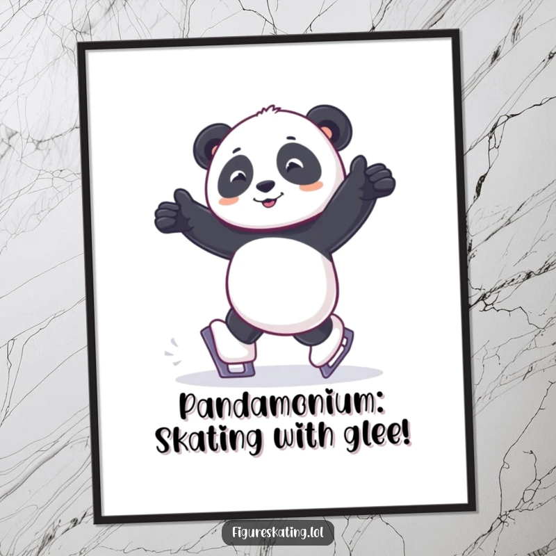 Funny Free Printable Wall Art: Panda joyfully shuffling around on tiny ice skates.