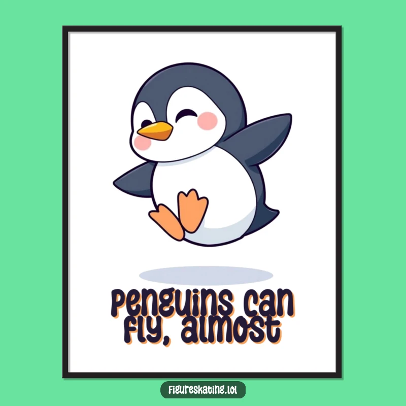 Funny Free Printable Wall Art: Shy Penguin Wobbly Jump Downloadable Decor