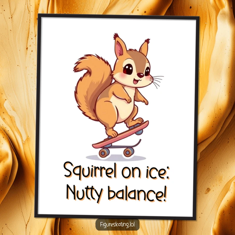 Funny Free Printable Wall Art: Squirrel balanced on one skate, eyes wide with surprise.