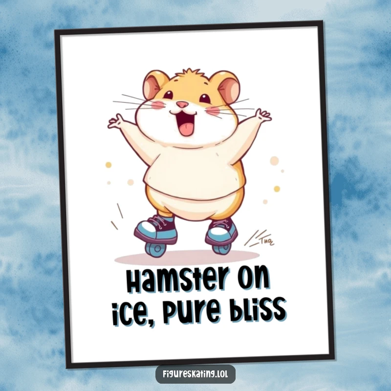 Funny Free Printable Wall Art: A chubby hamster gleefully spinning on ice skates, embracing its wobbly charm.