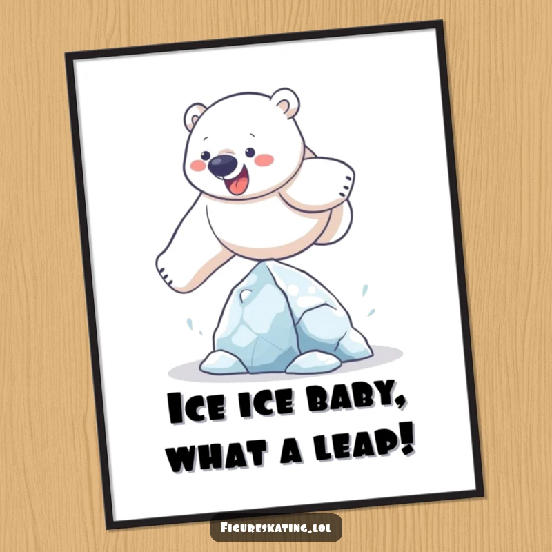 Funny Free Printable Wall Art: A determined polar bear masterfully leaping over a delicate ice sculpture.