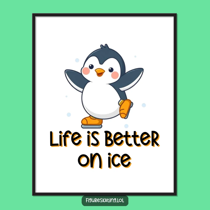 Free Printable Happy Penguin Wall Art: Funny Skating Downloadable Art Gift