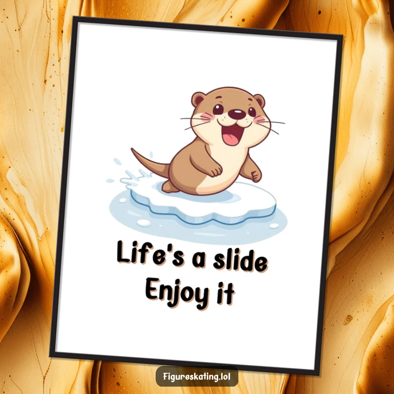 Funny Free Printable Wall Art: An excited otter performs a spectacular slide across the ice with perfect form.