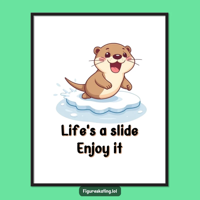Funny Free Printable Wall Art: Excited Otter Ice Sliding Downloadable Decor