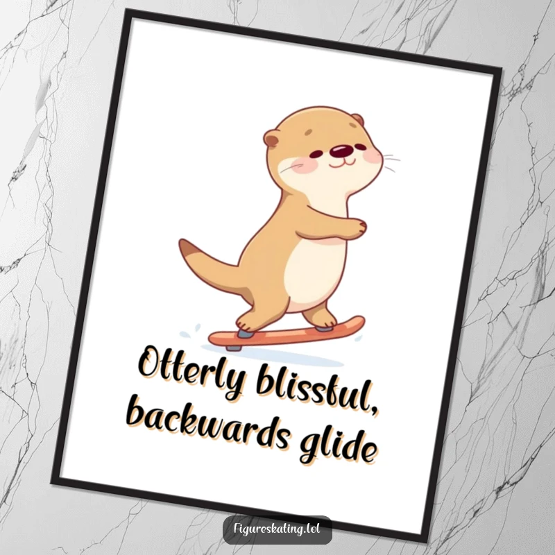 Funny Free Printable Wall Art: A serene otter gracefully glides backwards on ice skates, embodying tranquility.