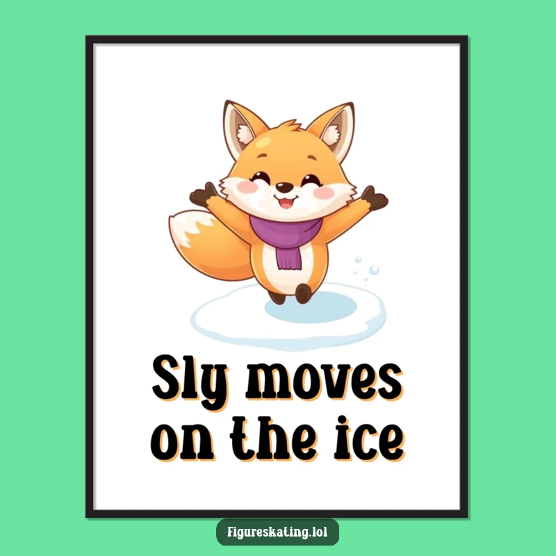 Free Printable Wall Art: Funny Ice Skating Fox - Hilarious Downloadable Art