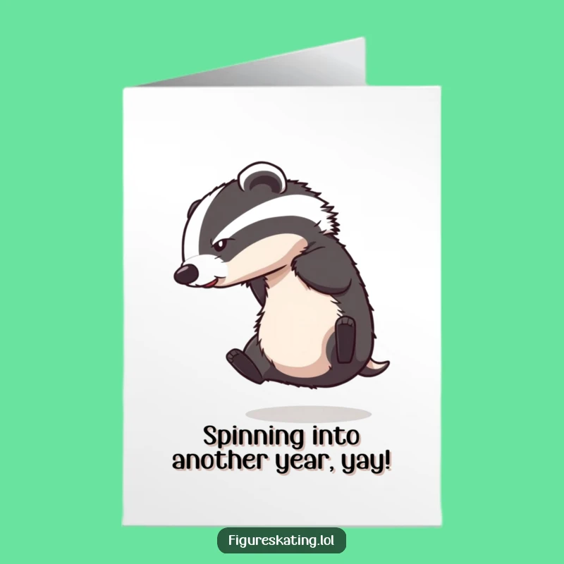 Free Printable Birthday Card: Funny Badger Ice Skating Fail for a Hilarious Downloadable Gift