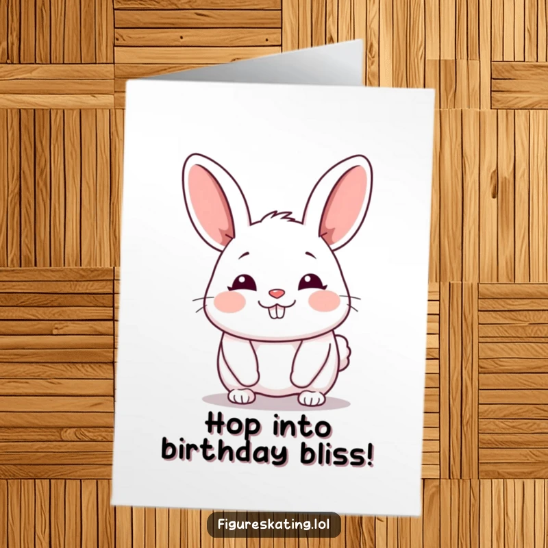Funny Free Printable Birthday Card: A chubby bunny glides forward with a relaxed, happy sigh, embodying pure birthday bliss.