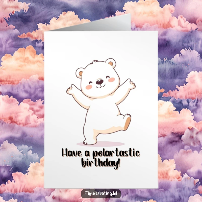 Funny Free Printable Polar Bear Birthday Card a polar bear doing a ballet arabesque, a humorous downloadable birthday card.
