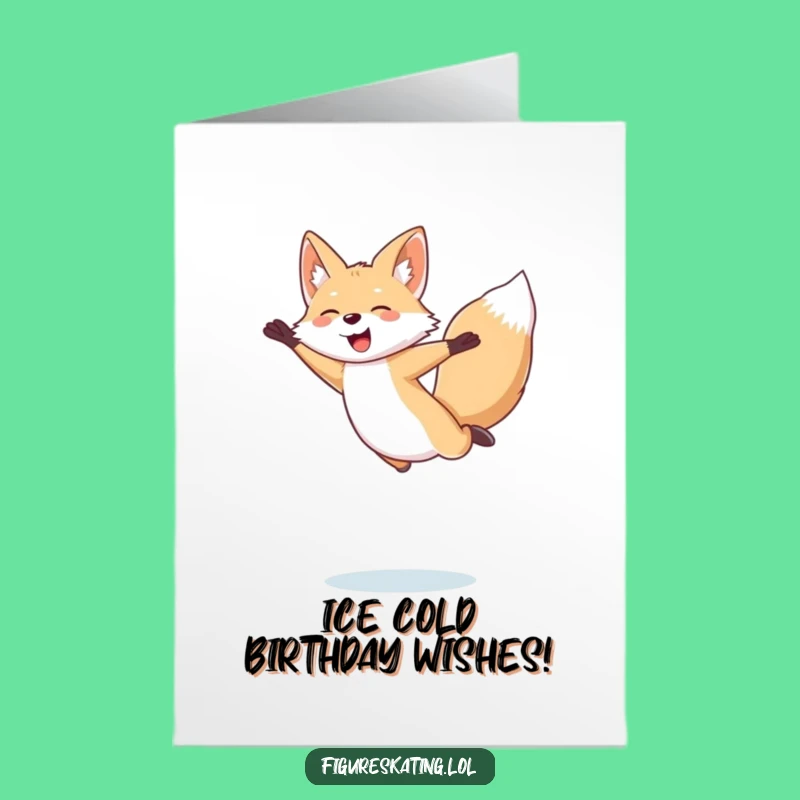 Free Printable Birthday Card: Giggling Fox Figure Skating Jump - Funny Downloadable Gift
