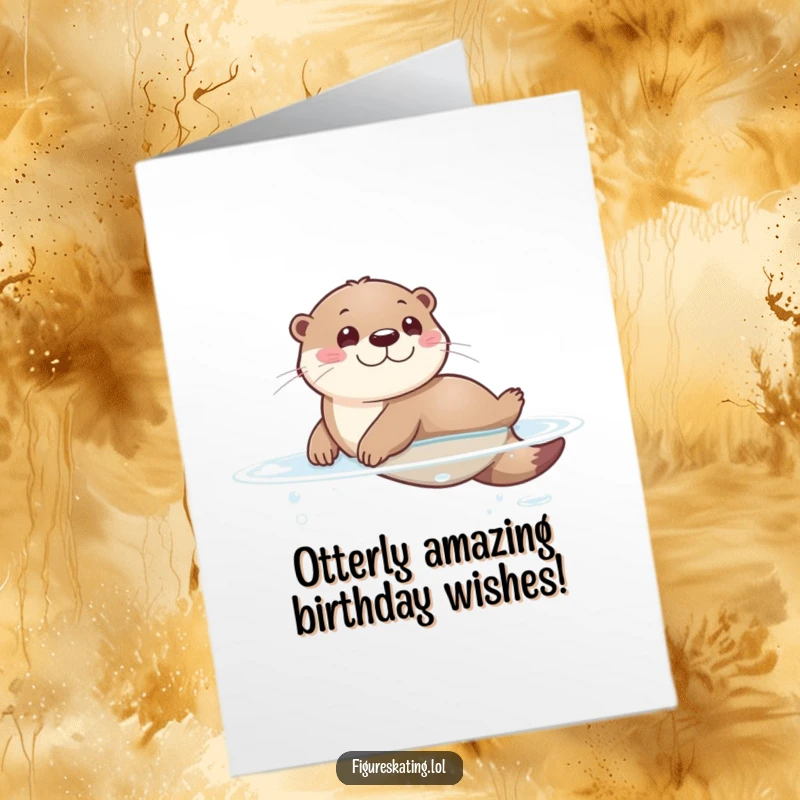 Funny Free Printable Birthday Card: Playful otter sliding with a big grin, perfect for a laugh.
