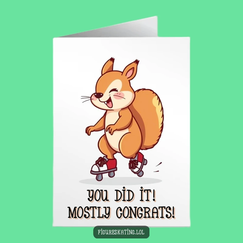 Free Printable Congrats Card: Goofy Squirrel Skating Tumble Downloadable for Any Win