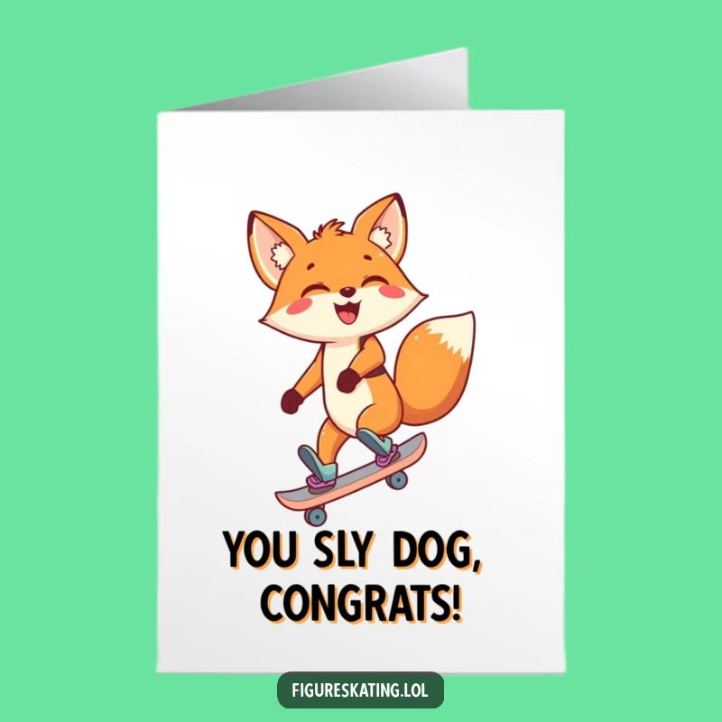 Free Printable Fox Skating Card: Funny Congratulations Downloadable Gift for Wins