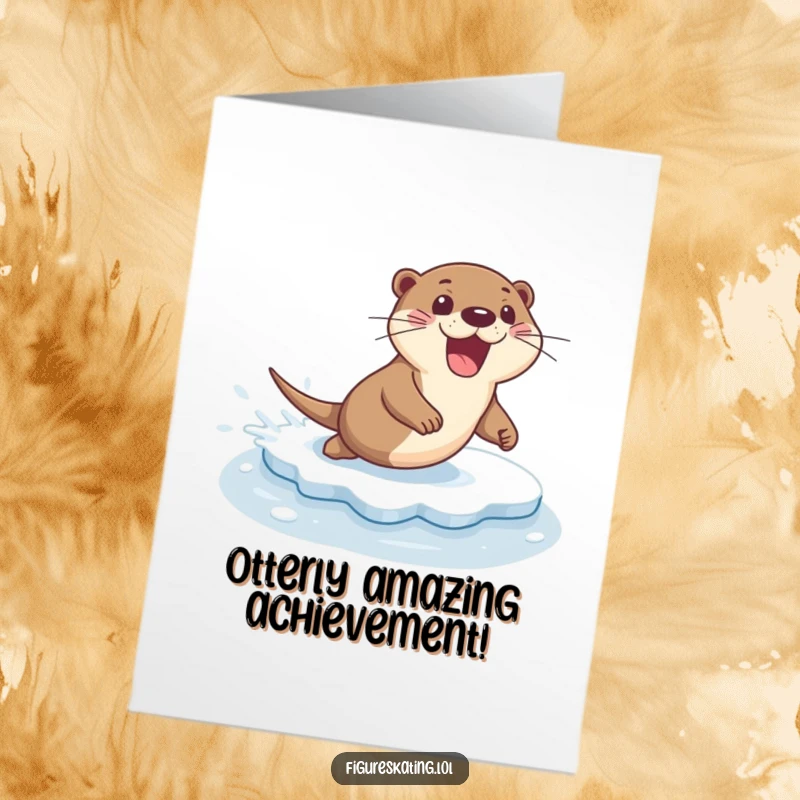 Funny Free Printable Congratulations Card: An excited otter executes a flawless slide across the ice with remarkable flair.